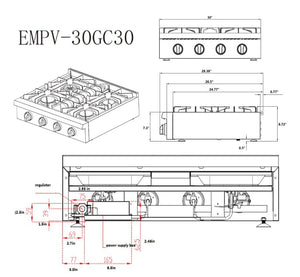 Empava 30GC30 Pro-style 30 in. Slide-in Gas Cooktop