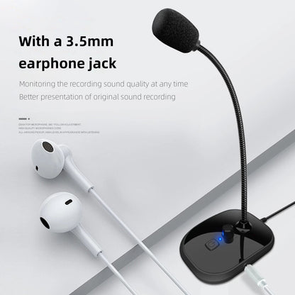 Gooseneck Computer Microphone USB Sound Card Monitor