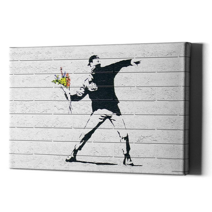 Banksy Flowers Thrower On Canvas -  Flower Throwart Wall Print