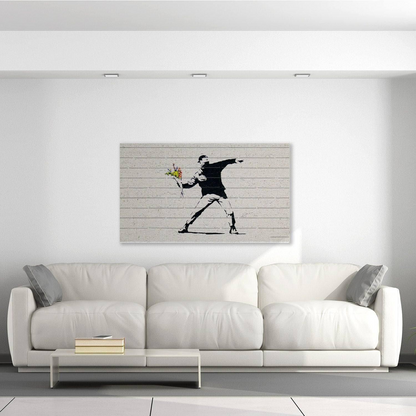 Banksy Flowers Thrower On Canvas -  Flower Throwart Wall Print