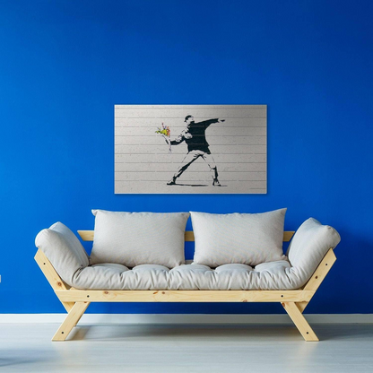 Banksy Flowers Thrower On Canvas -  Flower Throwart Wall Print