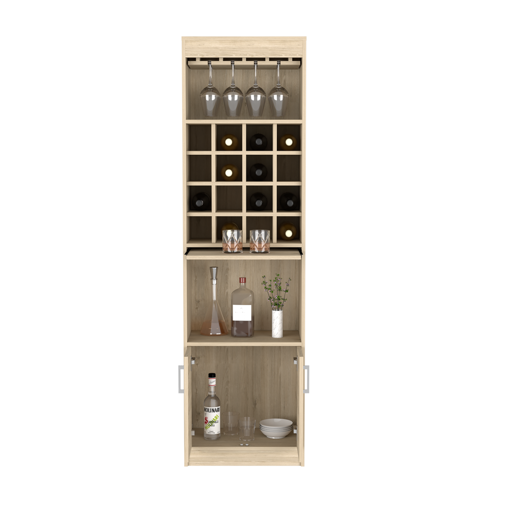 Bar Cabinet Atanasio, Rack, 16 Wine Cubbies, Light Pine Finish