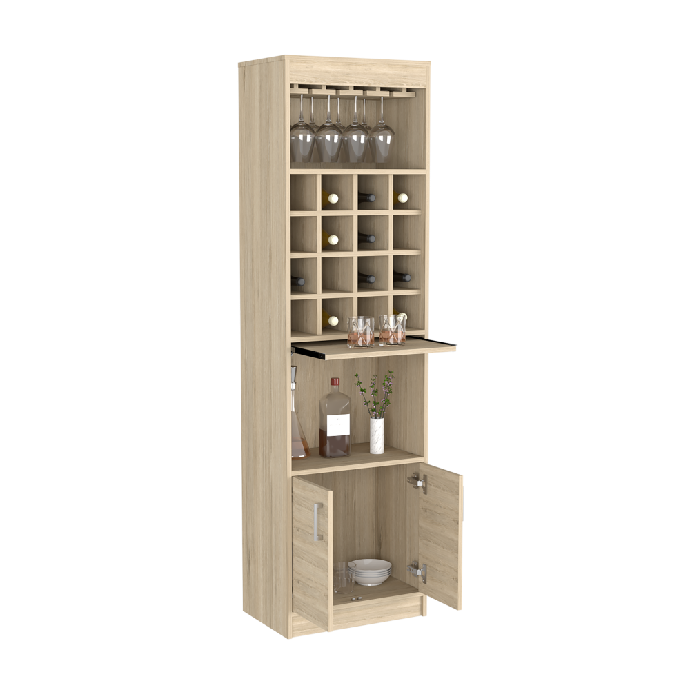 Bar Cabinet Atanasio, Rack, 16 Wine Cubbies, Light Pine Finish