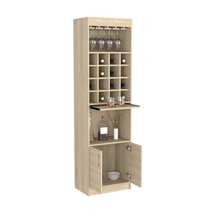 Bar Cabinet Atanasio, Rack, 16 Wine Cubbies, Light Pine Finish