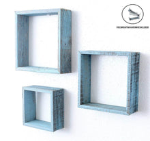 Load image into Gallery viewer, Set of 3 Square Robins Egg Blue Reclaimed Wood Open Box Shelves | Wall Decor
