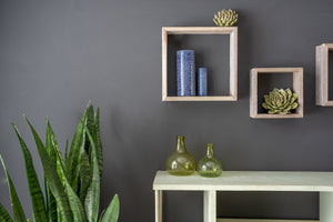 Set of 3 Square Rustic White Wash Wood Open Box Shelves | Wall Decor