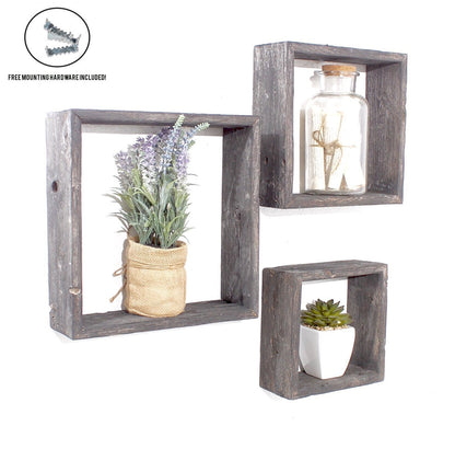 Set of 3 Square Smoky Black Reclaimed Wood Open Box Shelves | Books & Bookshelves