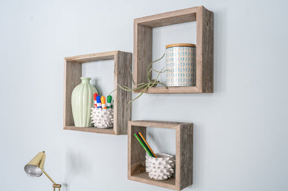 Set of 3 Square Smoky Black Reclaimed Wood Open Box Shelves | Books & Bookshelves