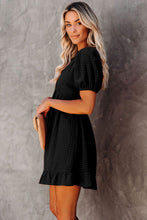 Load image into Gallery viewer, Black Checkered Pattern Puff Sleeve Babydoll Dress
