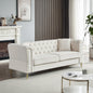 81.8" Chesterfield Sofa Beige Velvet for Living Room, 3 Seater Sofa | Furniture