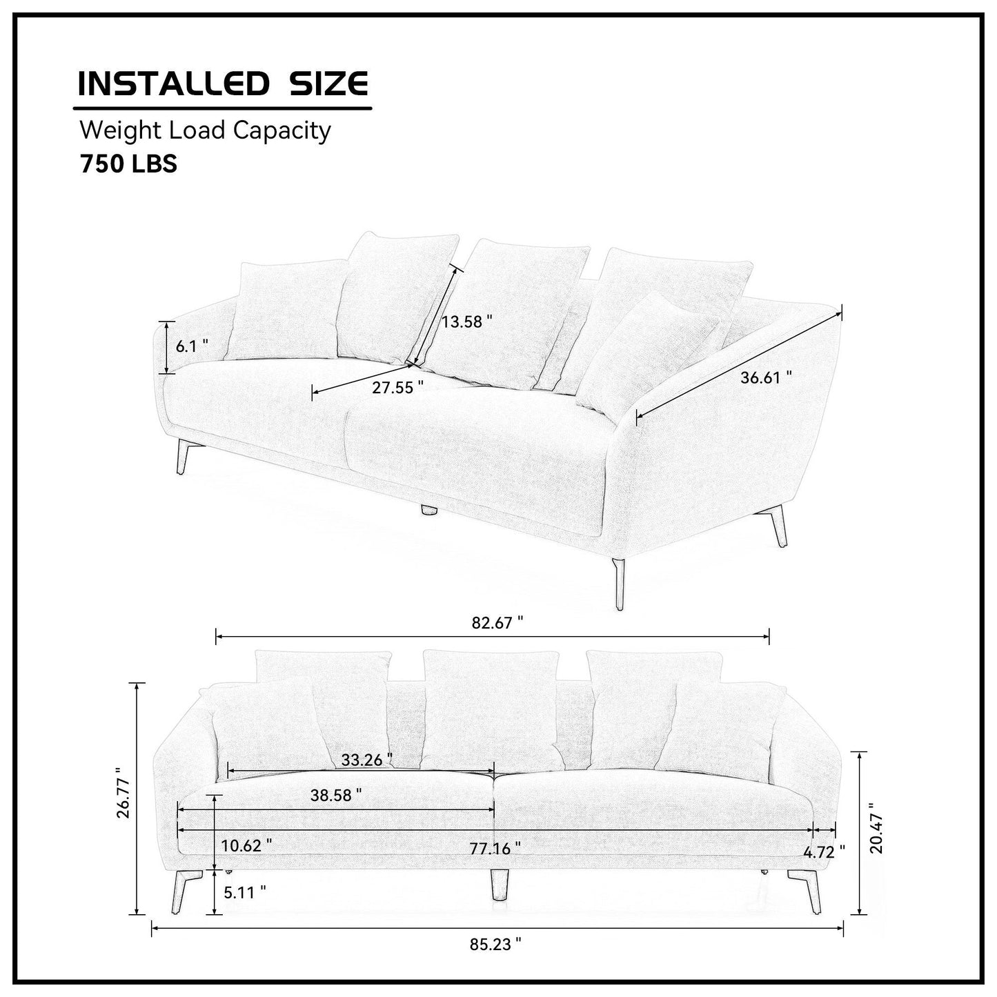 3 Seater Sofa Couch, Modern Fabric Upholstered Sofa | Furniture