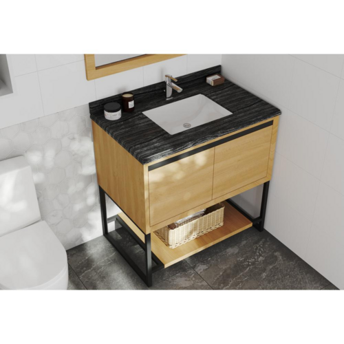 Alto 36 - California White Oak Cabinet + Black Wood Marble Countertop