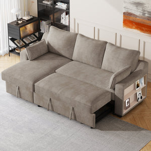 90" Pull Out Sleeper Sofa L-Shaped Couch Convertible Sofa Bed with