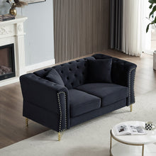 Load image into Gallery viewer, 60.2&quot; Chesterfield Sofa Black Velvet for Living Room, 2 Seater Sofa - Velvet | Furniture
