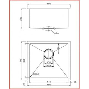 490x440x230mm Handmade Topmount Undermount Kitchen Sink Single Bowl