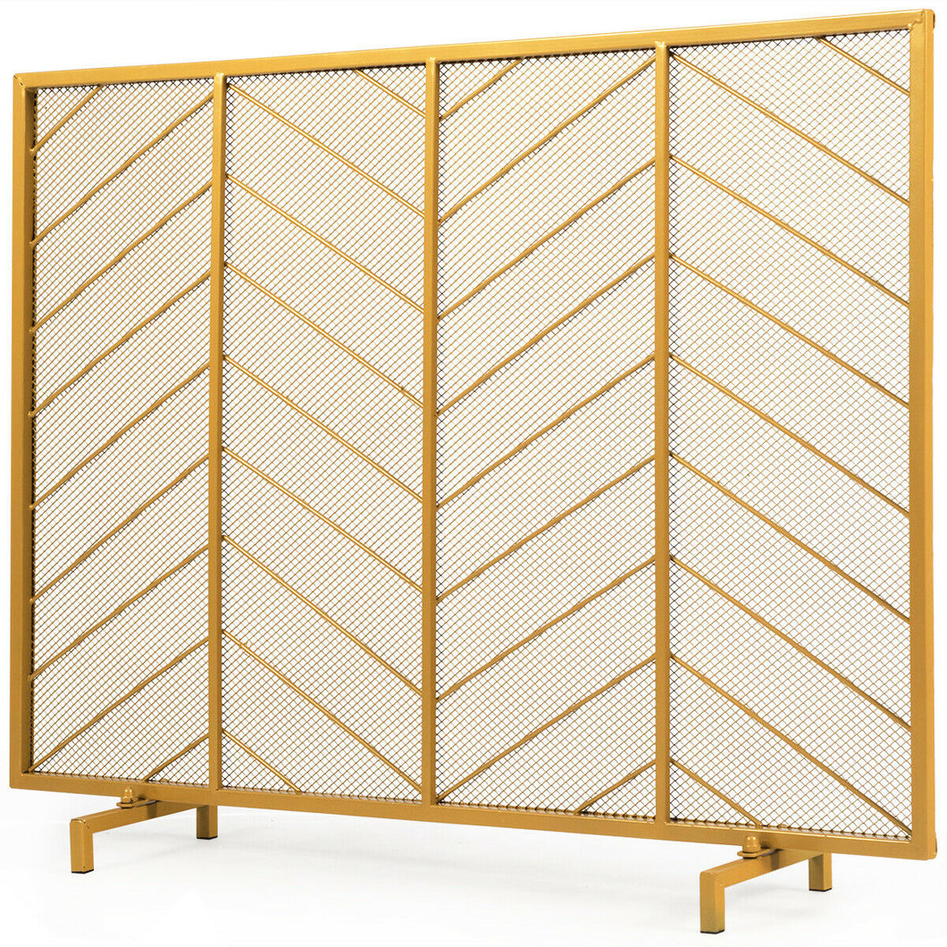 Freestanding Golden Single Panel Fireplace Screen