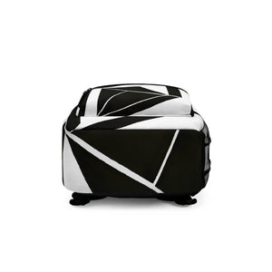 Backpack - Large Water-resistant Bag, Black and White Geometric