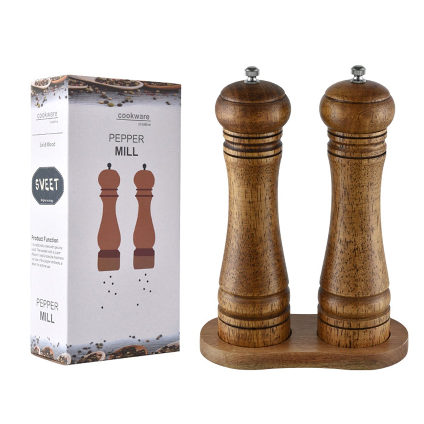 2X  Wooden Pepper Grinder Pepper Mill Coarseness Adjustable Peppermill | Kitchen