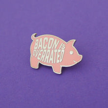 Load image into Gallery viewer, Bacon Is Overrated Enamel Pin With Pig Design
