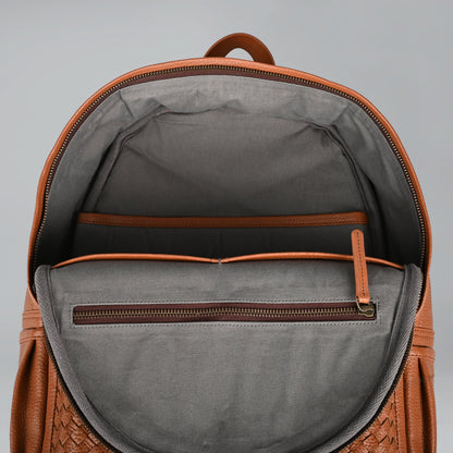 Weaved Journey Leather Backpack - Tan | Journey Collection