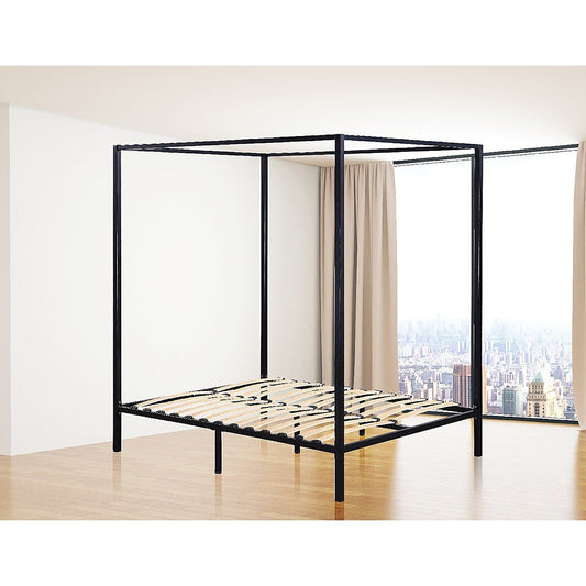 4 Four Poster Double Bed Frame - Black | Furniture