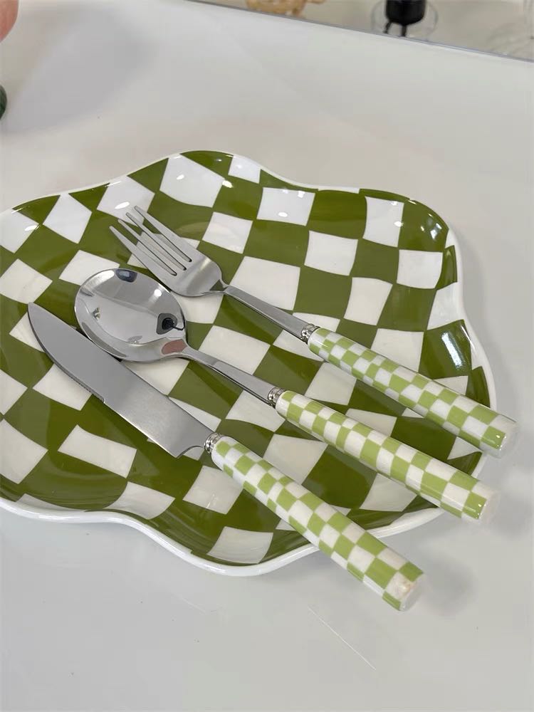 6 - Pack Modern Checkered Flatware Sets | Silver Rosemary Collection