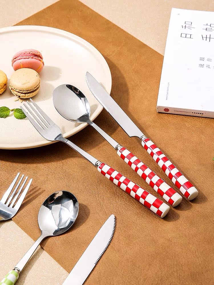 6 - Pack Modern Checkered Flatware Sets | Silver Rosemary Collection