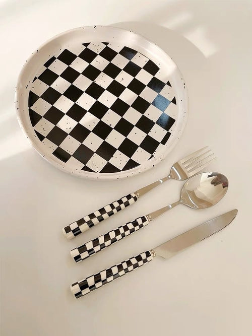 6 - Pack Modern Checkered Flatware Sets | Silver Rosemary Collection