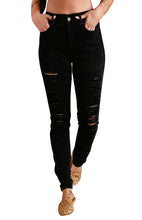 Load image into Gallery viewer, Black Distressed Ripped Slim High Waist Jeans
