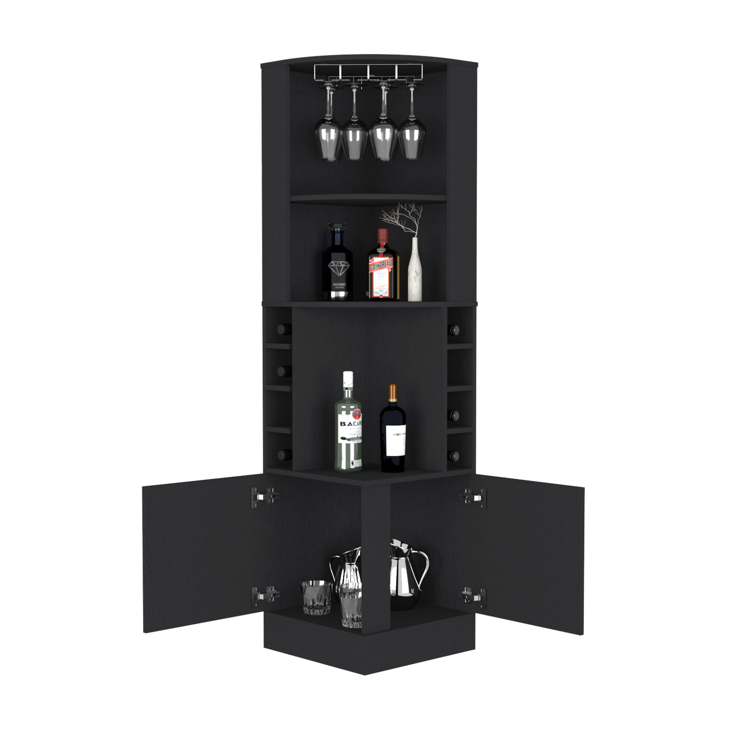 Bar Cabinet Papprika, 8 Wine Cubbies, Double Door, Black Wengue Finish