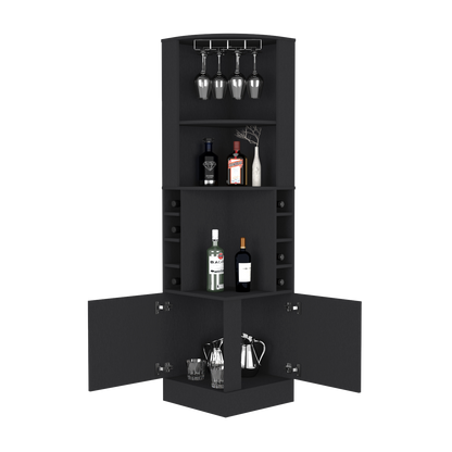 Bar Cabinet Papprika, 8 Wine Cubbies, Double Door, Black Wengue Finish