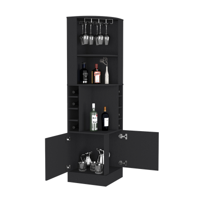 Bar Cabinet Papprika, 8 Wine Cubbies, Double Door, Black Wengue Finish