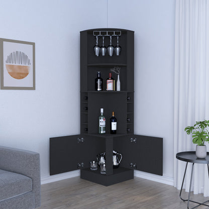 Bar Cabinet Papprika, 8 Wine Cubbies, Double Door, Black Wengue Finish