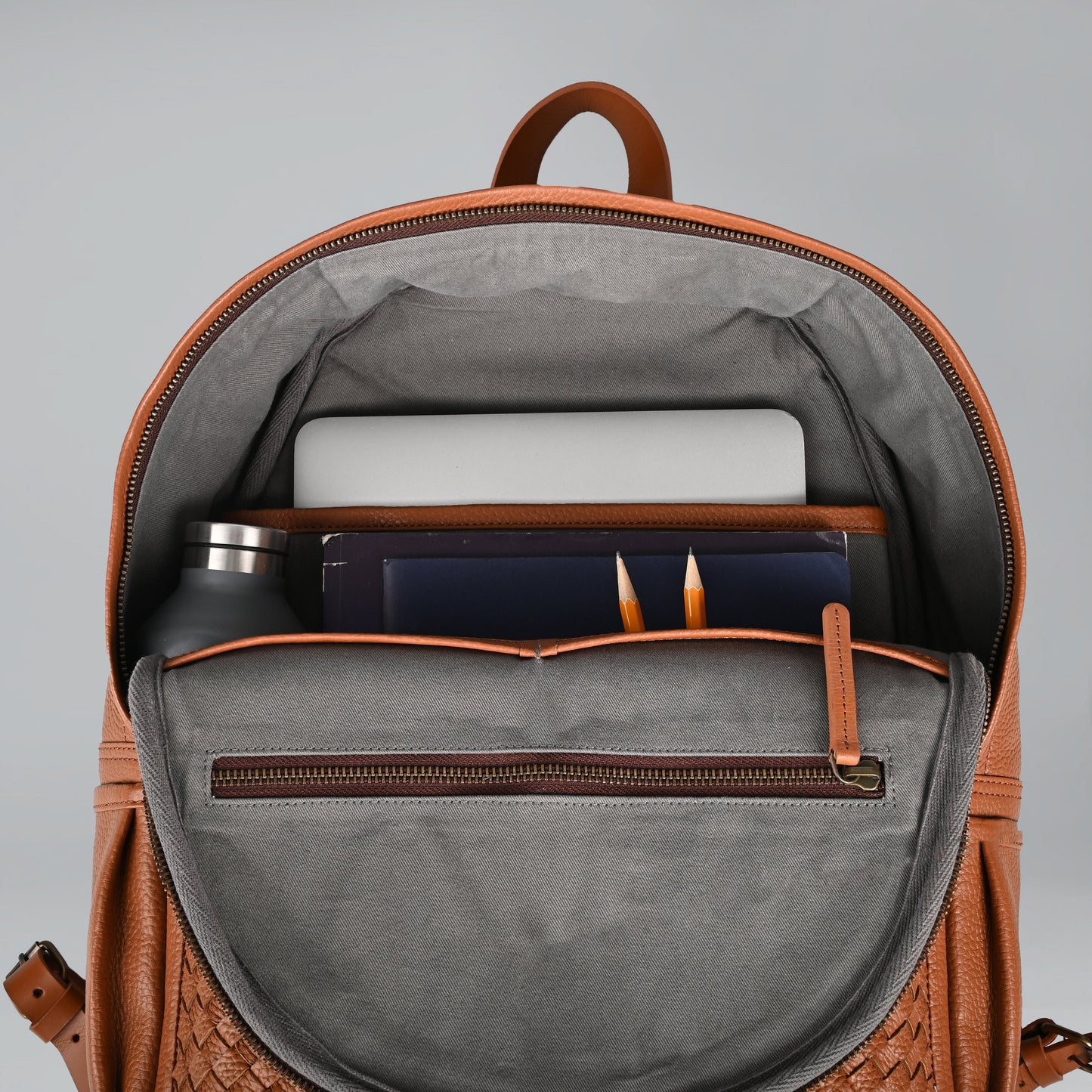 Weaved Journey Leather Backpack - Tan | Journey Collection