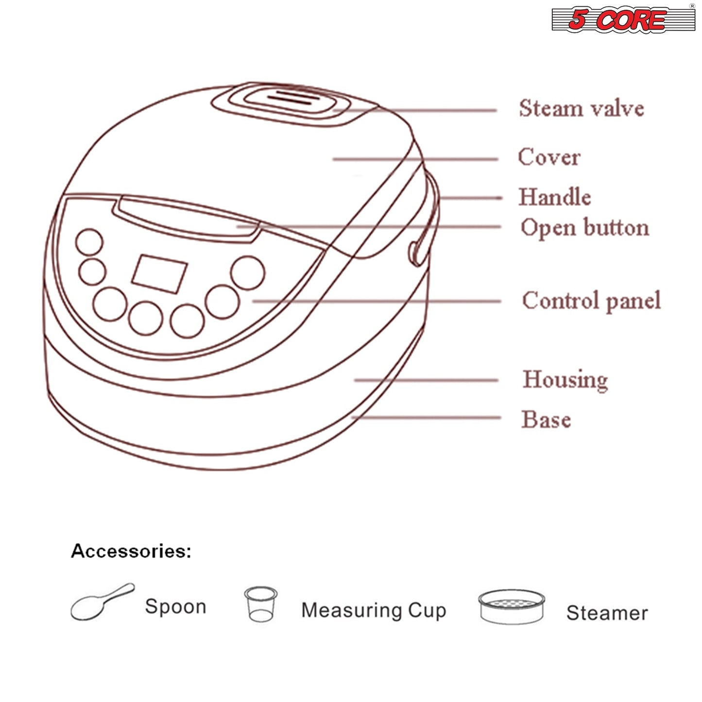 5 Core Asian Rice Cooker Electric Large Rice Maker w 15 Preset Large | Kitchen