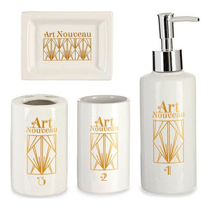 Bath Set Art Nouveau 22 x 8 x 22 cm Ceramic Golden Metal White (4 pcs)