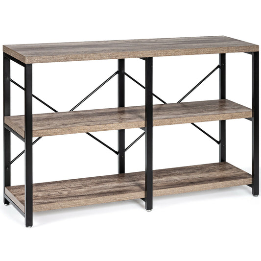 3-Tier Console Table Rustic X-Shaped with Shelves | Furniture