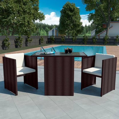 3 Piece Bistro Set with Cushions Poly Rattan Black | Outdoor Living