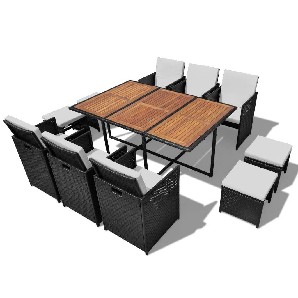 5 Piece Outdoor Dining Set Poly Rattan and Acacia Wood Black | Outdoor Dining