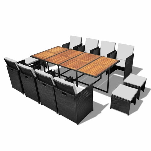 5 Piece Outdoor Dining Set Poly Rattan and Acacia Wood Black | Outdoor Dining