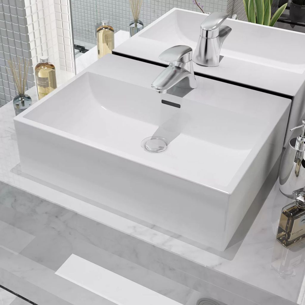 Basin with Faucet Hole Ceramic White 20.3