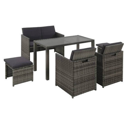 6 Piece Outdoor Dining Set with Cushions Poly Rattan Black