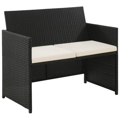 2 Seater Garden Sofa with Cushions Black Poly Rattan | Furniture