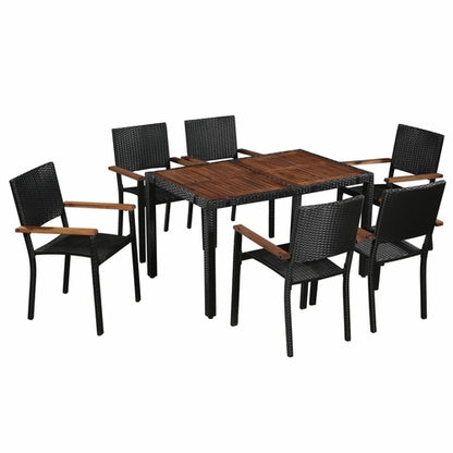 5 Piece Outdoor Dining Set Poly Rattan and Acacia Wood Black | Outdoor Dining