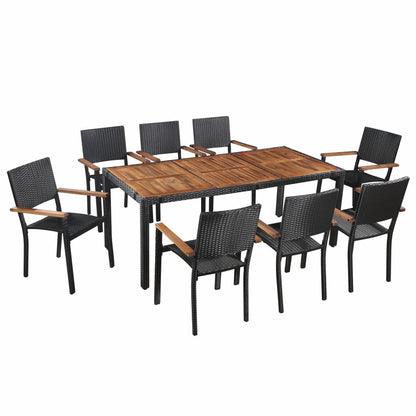 5 Piece Outdoor Dining Set Poly Rattan and Acacia Wood Black | Outdoor Dining