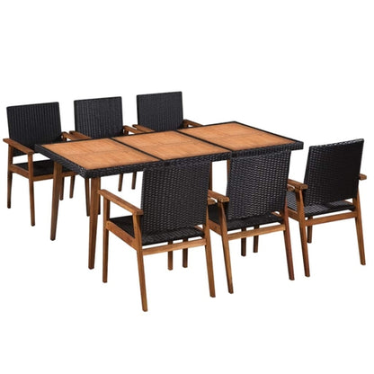 7-Piece Outdoor Dining Set Poly Rattan Black and Brown | Outdoor Living