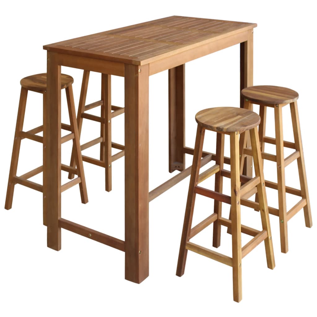 Bar Table and Stool Set 7 Pieces Solid Acacia Wood