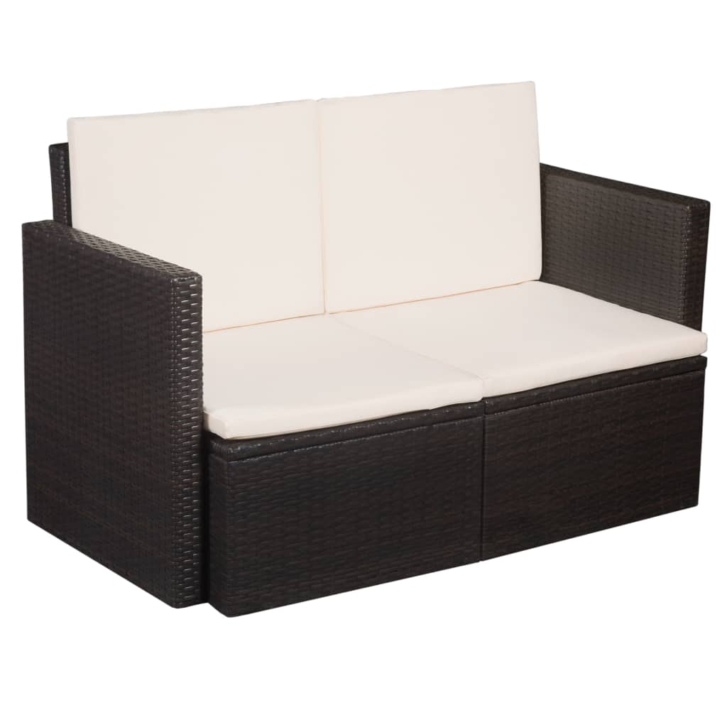 2 Seater Garden Sofa with Cushions Brown Poly Rattan | Outdoor Living