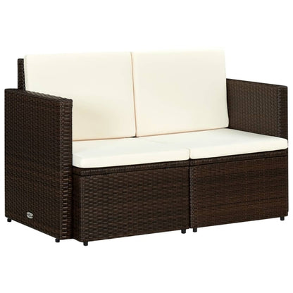 2 Seater Garden Sofa with Cushions Brown Poly Rattan | Outdoor Living