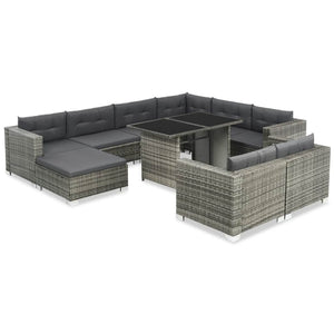 10 Piece Garden Lounge Set with Cushions Poly Rattan Gray | Outdoor Furniture